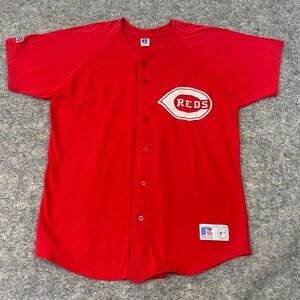 VTG Russell Athletic Cincinnati Reds Baseball Jersey Shirt Button Front Men's L